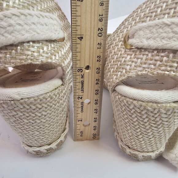 Womens Amiani Espadrille Wedge Sandals Sz 10 Cream Ankle Tie Strap Casual S0116 - Picture 7 of 9
